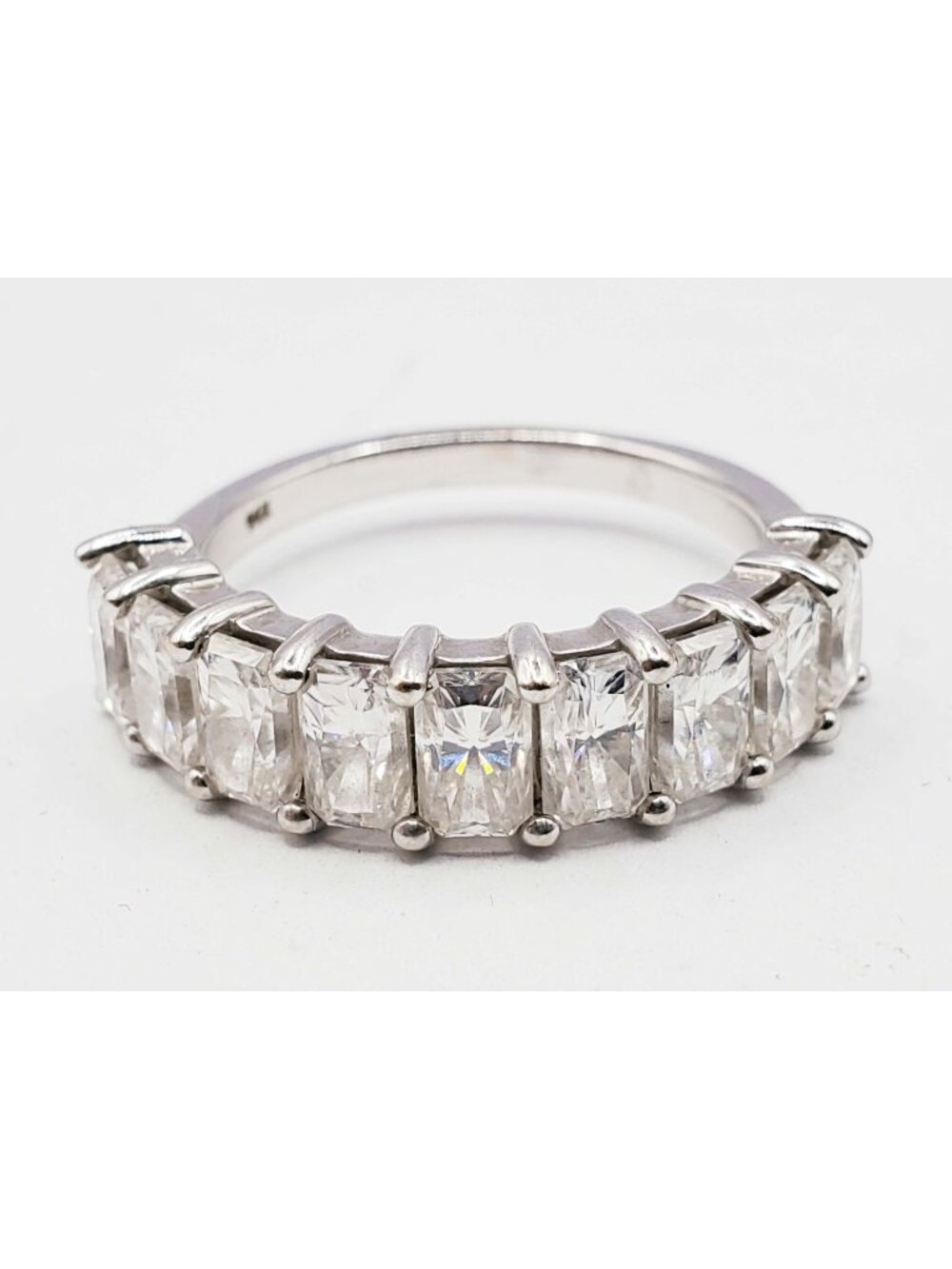Cushion CZ Semi-Eternity Band Ring 14k White Gold Size 6.75